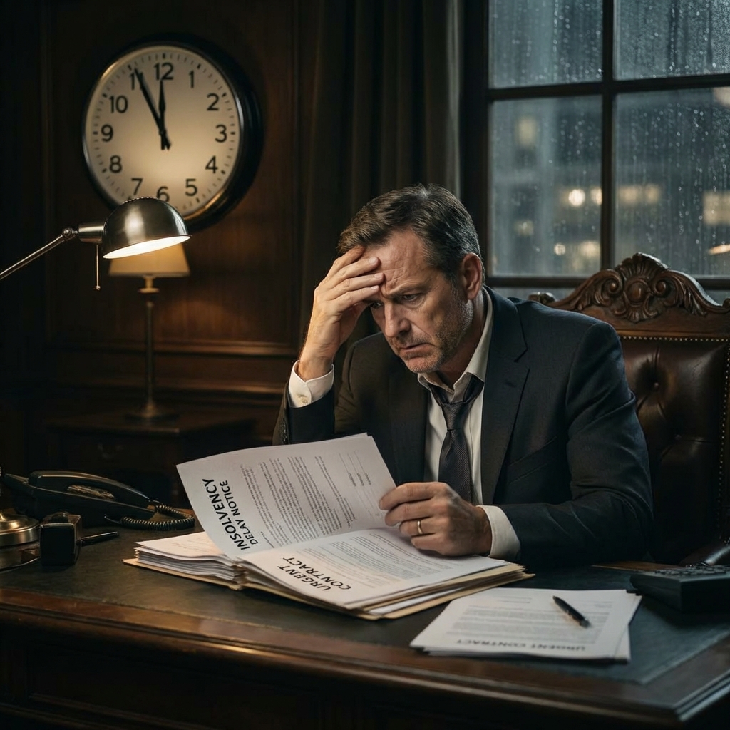 Geschäftsführer prüft besorgt Insolvenzunterlagen