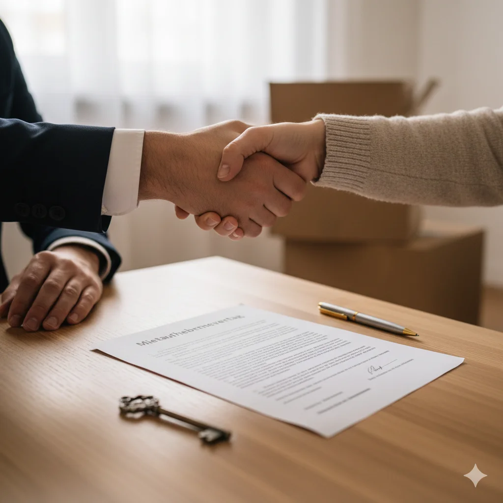Händeschütteln über einem Mietvertrag