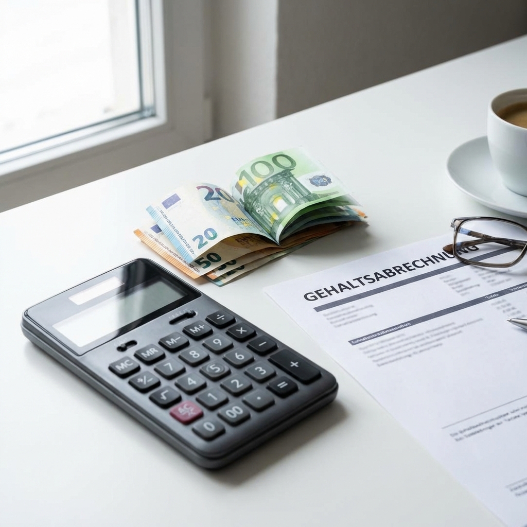 Taschenrechner mit Euroscheinen und Pfändungsbeschluss