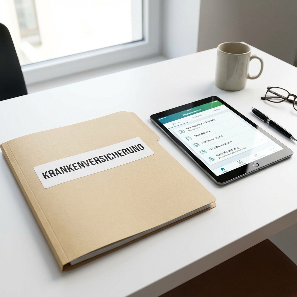 Versicherungspolice und Taschenrechner mit roten Zahlen