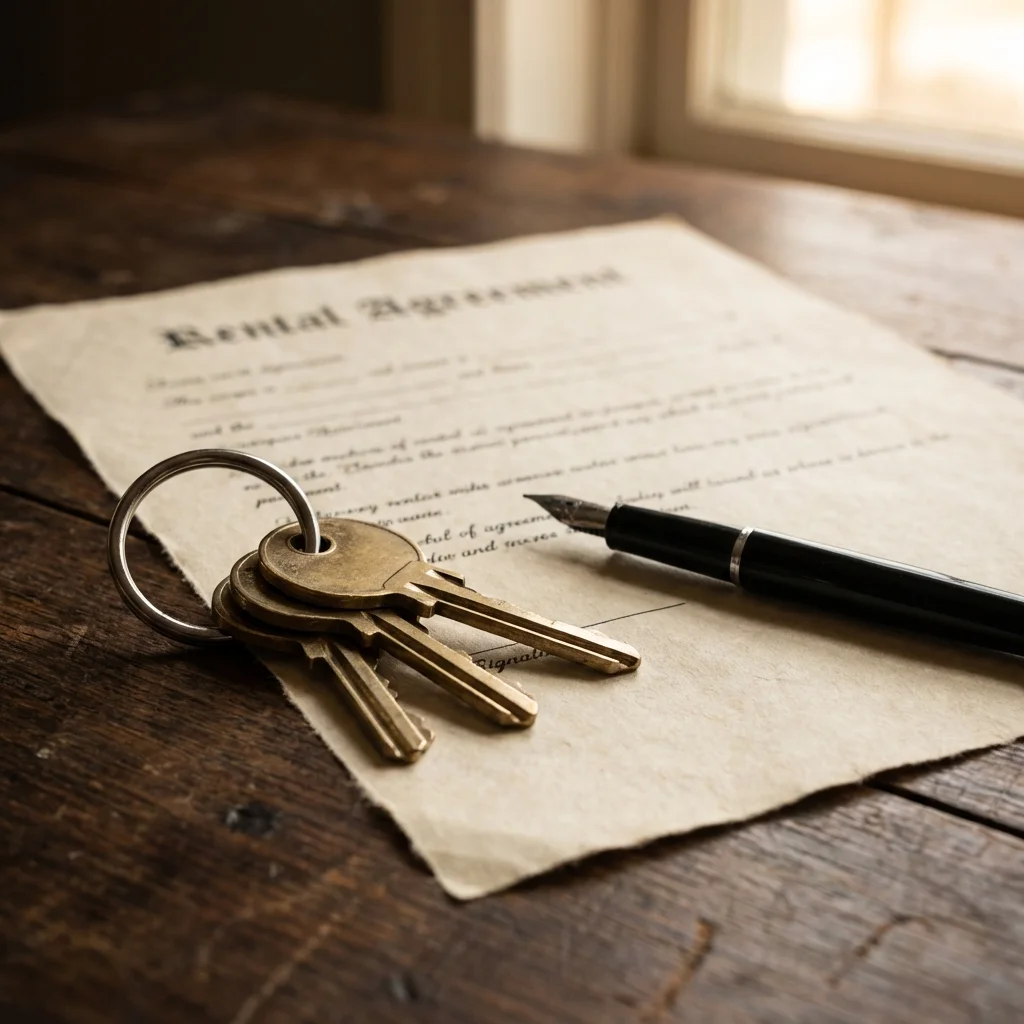 Mietvertrag, Schlüssel und Füller - Symbol für Kündigung und Konflikt