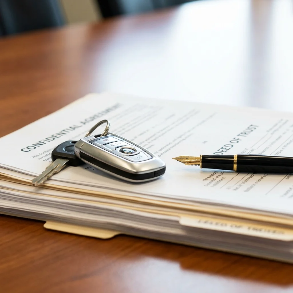 Autoschlüssel und Dokumente symbolisieren Vermögenswerte