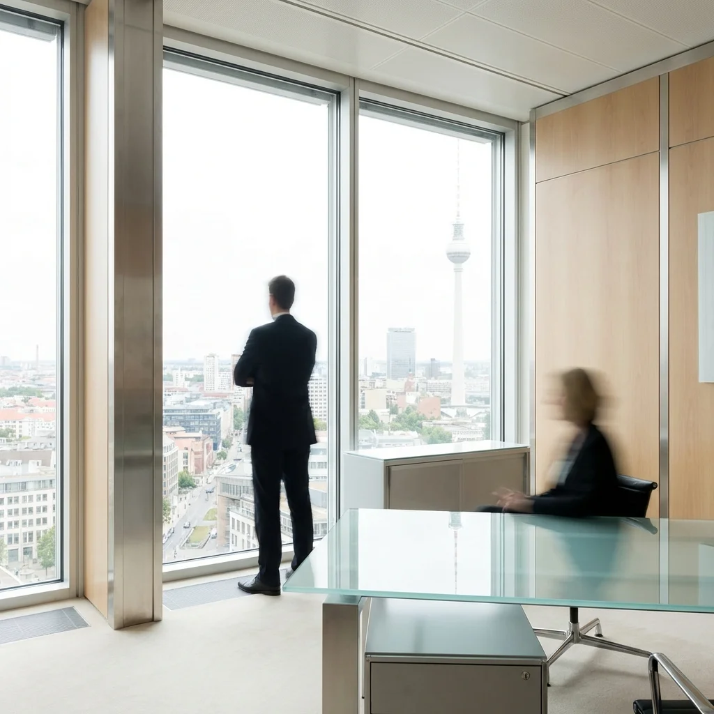 Geschäftsleitung im modernen Büro mit Blick auf die Stadt